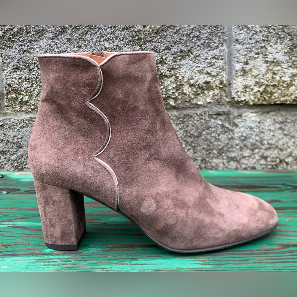 Brenda Zaro Womens Leather Suede Block Heel Tania Boots Size 7.5 US Tan Spain - Picture 1 of 16